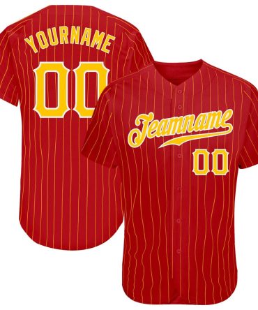 Cool Baseball Jersey, Custom Red Gold Pinstripe Gold White Authentic Baseball Jersey, Best Baseball Jerseys