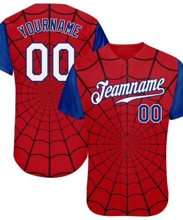 Cool Baseball Jersey, Custom Red White Royal 3D Pattern Design Spider Web Authentic Baseball Jersey, Best Baseball Jerseys
