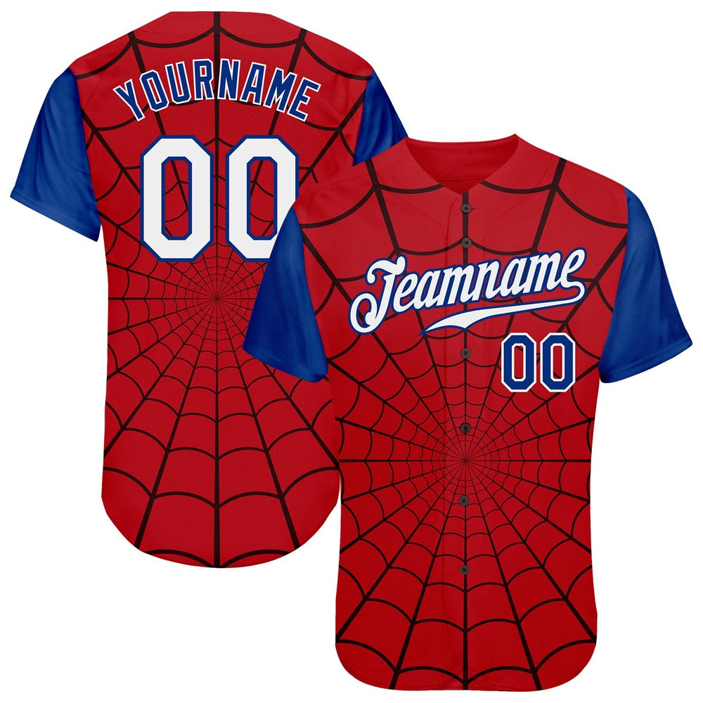 Cool Baseball Jersey, Custom Red White Royal 3D Pattern Design Spider Web Authentic Baseball Jersey, Best Baseball Jerseys