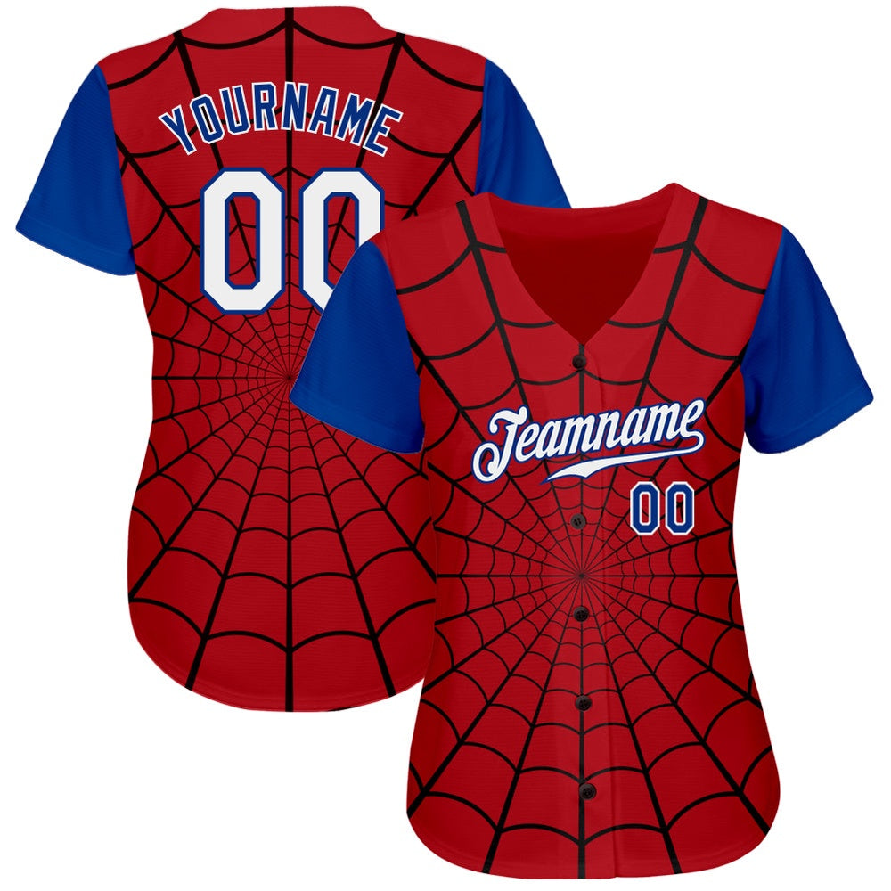 Cool Baseball Jersey, Custom Red White Royal 3D Pattern Design Spider Web Authentic Baseball Jersey, Best Baseball Jerseys - Image 2