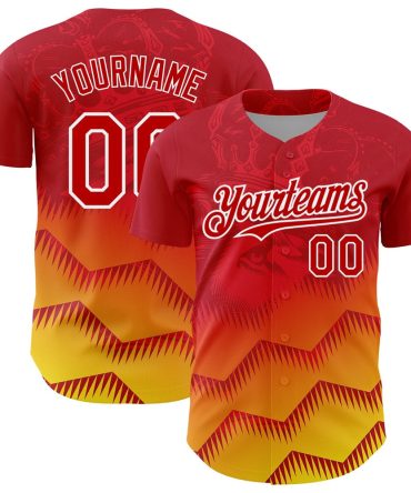 Cool Baseball Jersey, Custom Red Yellow White 3D Pattern Design Animal Lion Authentic Baseball Jersey, Best Baseball Jerseys
