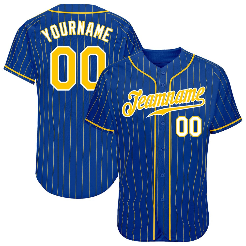 Cool Baseball Jersey, Custom Royal Gold Pinstripe Gold White Authentic Baseball Jersey, Best Baseball Jerseys