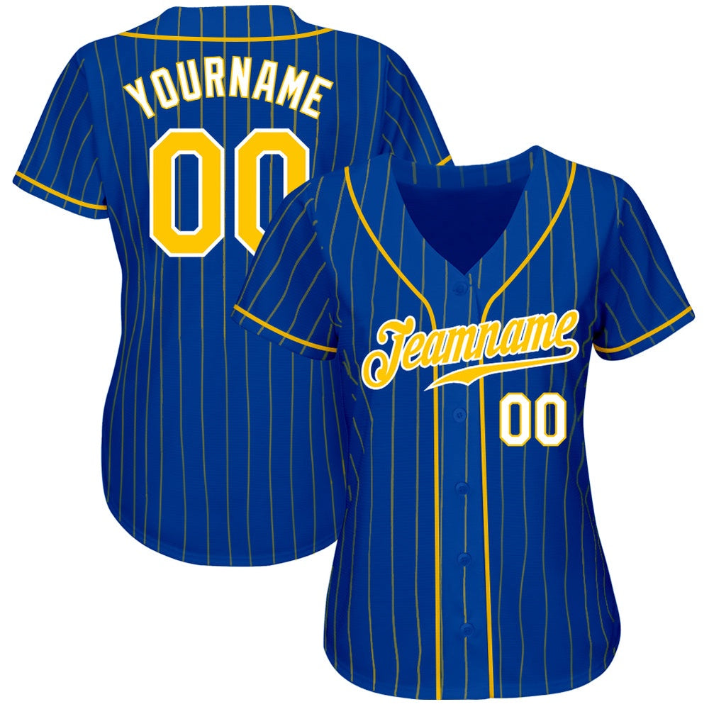 Cool Baseball Jersey, Custom Royal Gold Pinstripe Gold White Authentic Baseball Jersey, Best Baseball Jerseys - Image 2