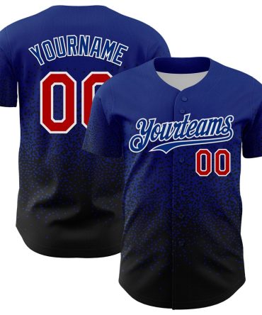 Cool Baseball Jersey, Custom Royal Red Black 3D Pattern Design Gradient Style Irregular Shape Authentic Baseball Jersey