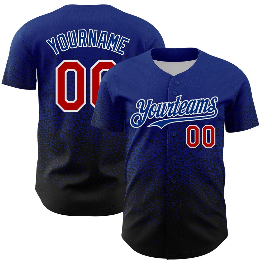 Cool Baseball Jersey, Custom Royal Red Black 3D Pattern Design Gradient Style Irregular Shape Authentic Baseball Jersey
