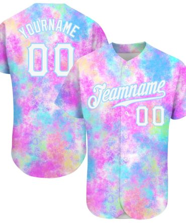 Cool Baseball Jersey, Custom Tie Dye White Light Blue 3D Watercolor Gradient Authentic Baseball Jersey, Best Baseball Jerseys
