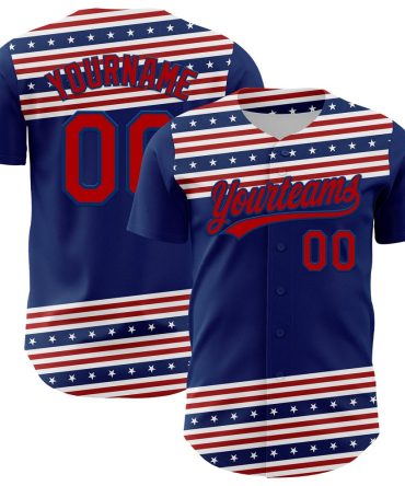 Cool Baseball Jersey, Custom US Navy Blue Red 3D American Flag And Star Authentic Baseball Jersey, Best Baseball Jerseys