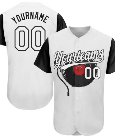 Cool Baseball Jersey, Custom White Black 3D Pattern Design Music Festival Vintage Vinyl Record Authentic Baseball Jersey