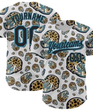 Cool Baseball Jersey, Custom White Black Panther Blue 3D Pattern Design Football Jaguar Helmet Authentic Baseball Jersey