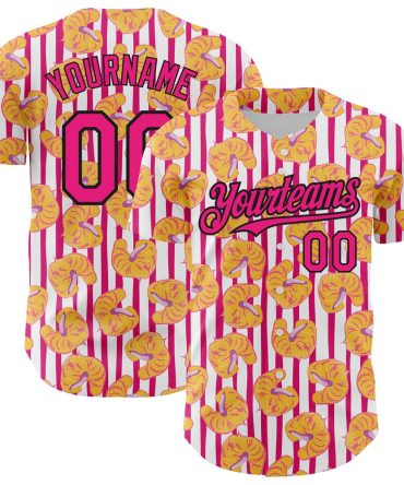Cool Baseball Jersey, Custom White Hot Pink Black 3D Pattern Design Tropical Anthurium Flower Authentic Baseball Jersey