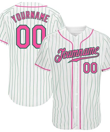 Cool Baseball Jersey, Custom White Kelly Green Pinstripe Pink Kelly Green Authentic Baseball Jersey, Best Baseball Jerseys