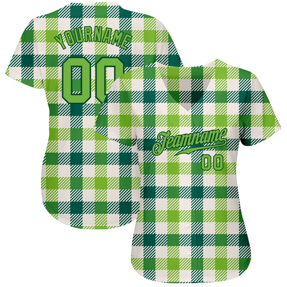 Cool Baseball Jersey, Custom White Neon Green Green 3D Pattern Design Authentic St Patrick's Day Baseball Jersey, Best Baseball Jerseys - Image 2