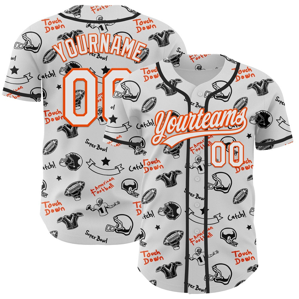 Cool Baseball Jersey, Custom White Orange 3D Pattern Design Football Helmet And Football Elements Authentic Baseball Jersey
