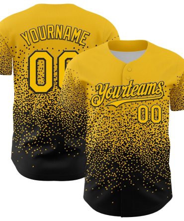 Cool Baseball Jersey, Custom Yellow Black 3D Pattern Design Gradient Style Irregular Shape Authentic Baseball Jersey, Best Baseball Jerseys
