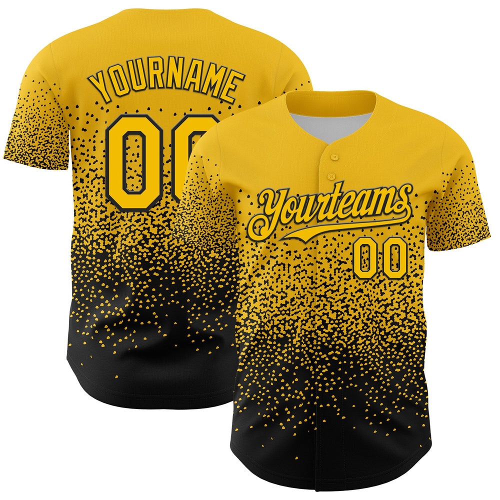 Cool Baseball Jersey, Custom Yellow Black 3D Pattern Design Gradient Style Irregular Shape Authentic Baseball Jersey, Best Baseball Jerseys