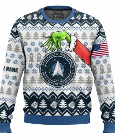 Custom Name Grinch x US Space Force Ugly Sweater, Grinch Holiday Sweater