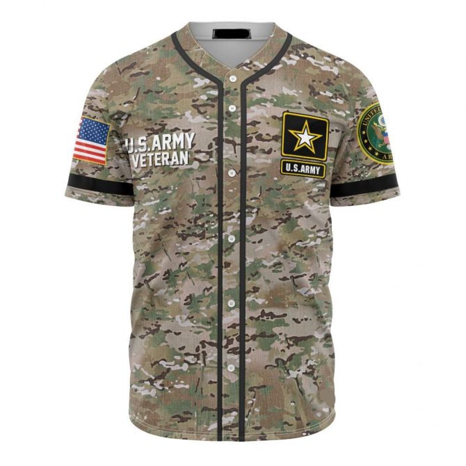 U.S. Army Veteran Camo Baseball Jersey - Patriotic Military Tribute Apparel - Image 2