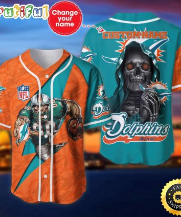 Custom Name NFL Miami Dolphins Baseball Jersey The Reaper Shirts