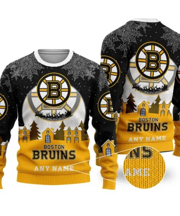 NHL Boston Bruins Personalized Name Christmas Ugly Sweater Design ST2306