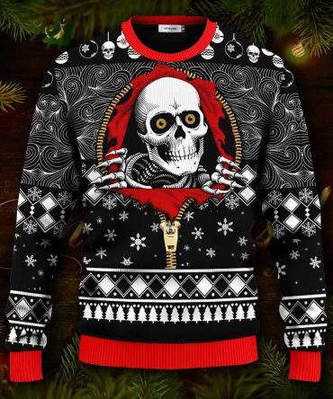 Cool Skull Inside Zip Shirt Skull Ugly Christmas Sweater