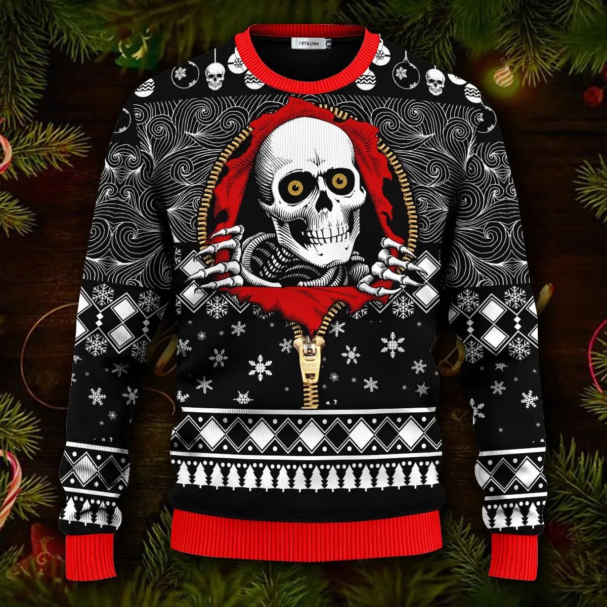 Cool Skull Inside Zip Shirt Skull Ugly Christmas Sweater