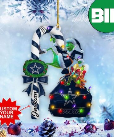 Dallas Cowboys NFL x Grinch Custom Name Candy Cane Tree Decorations Two Sides Ornament