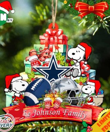 Dallas Cowboys Snoopy And NFL Sport Ornament Personalized Your Family Name