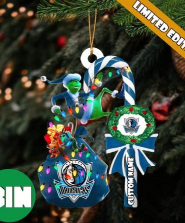 Dallas Mavericks NBA Custom Name Grinch Candy Cane Tree Decorations Christmas 2023 Ornament