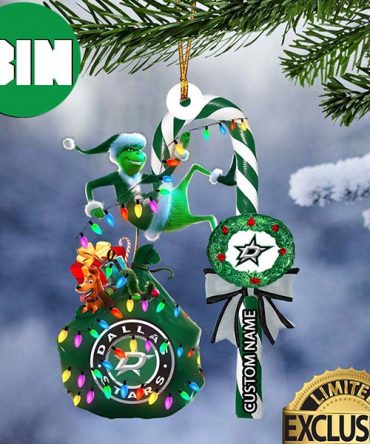 Dallas Stars NHL Grinch Candy Cane Custom Name Xmas Gifts Christmas Tree Decorations Ornament