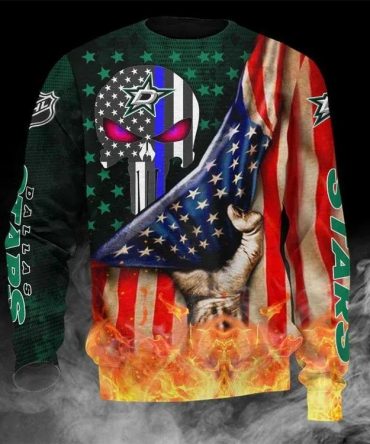 Dallas Stars Skull American Flag Ugly Christmas Sweater, NHL Christmas Sweater