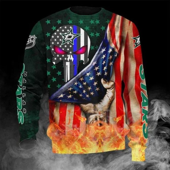 Dallas Stars Skull American Flag Ugly Christmas Sweater, NHL Christmas Sweater