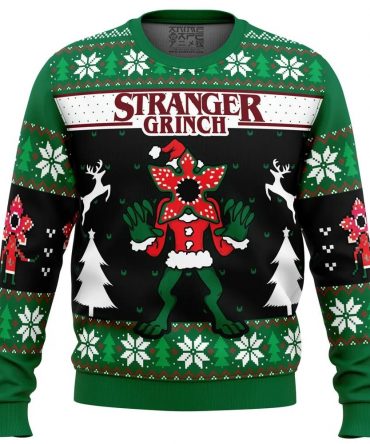 Demogorgon Stranger Grinch Stranger Things Ugly Christmas Sweater, Grinch Holiday Sweater