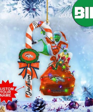 Denver Broncos NFL x Grinch Custom Name Candy Cane Tree Decorations Christmas Gift Ornament