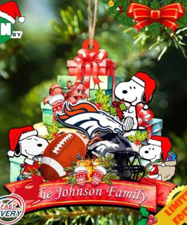 Denver Broncos Snoopy And NFL Sport Ornament Personalized Your Family Name