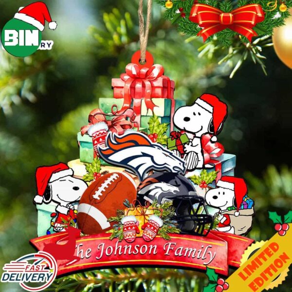 Denver Broncos Snoopy And NFL Sport Ornament Personalized Your Family Name