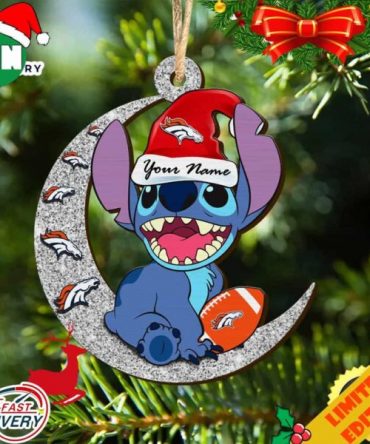 Denver Broncos Stitch Ornament NFL Christmas And Stitch With Moon Ornament