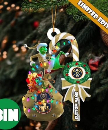 Denver Nuggets NBA Final 2023 Champions Custom Name Grinch Candy Cane Tree Decorations Christmas 2023 Ornament