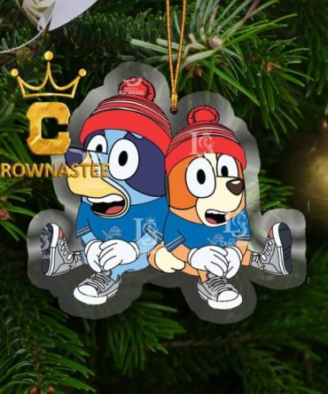 Detroit Lions Bluey And Bingo Christmas NFL Acrylic Christmas Tree Decoration Ornament