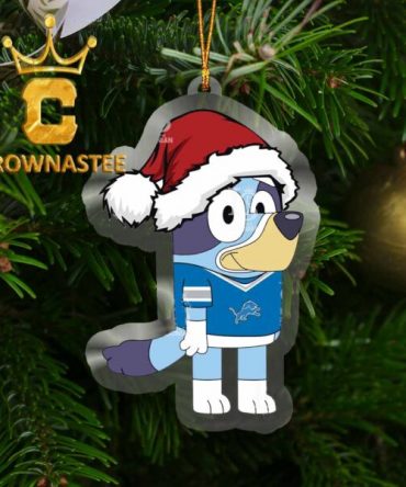 Detroit Lions Bluey Cartoon Christmas NFL Acrylic Christmas Tree Decoration Ornament