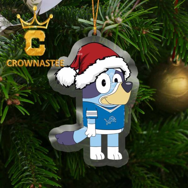 Detroit Lions Bluey Cartoon Christmas NFL Acrylic Christmas Tree Decoration Ornament