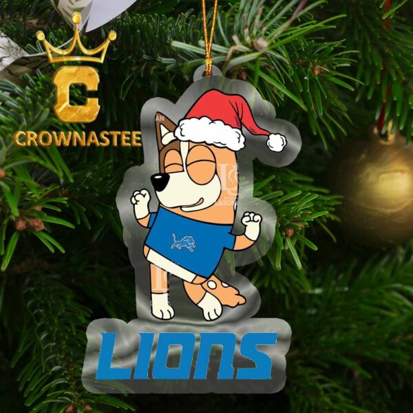 Detroit Lions Bluey Chilli Happy Christmas NFL Acrylic Christmas Tree Decoration Ornament