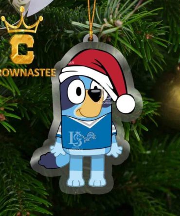 Detroit Lions Bluey Dog Christmas NFL Acrylic Christmas Tree Decoration Ornament