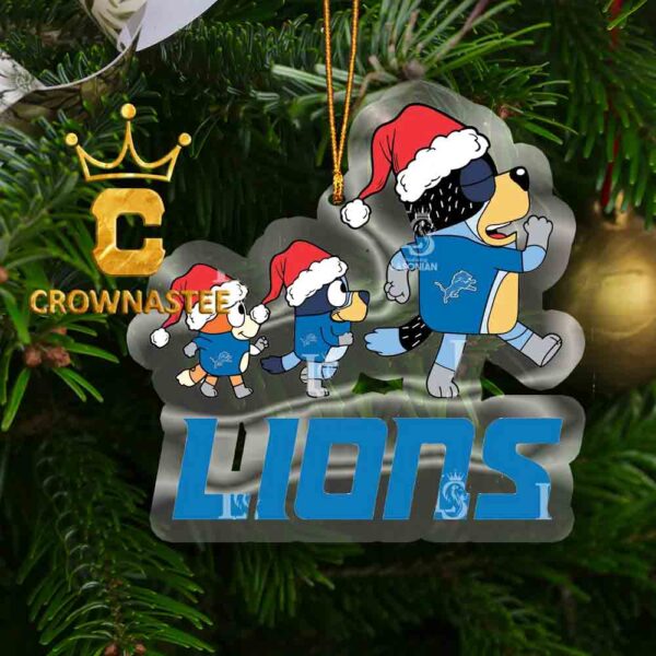 Detroit Lions Bluey Family Christmas NFL Acrylic Christmas Tree Decoration Ornament