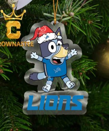 Detroit Lions Bluey Happy Christmas NFL Acrylic Christmas Tree Decoration Ornament