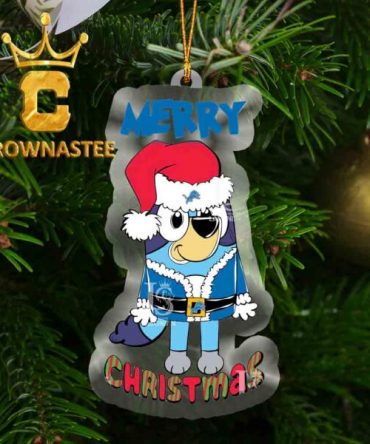 Detroit Lions Bluey Merry Christmas Bluey Santa Claus Acrylic Christmas Tree Decoration Ornament