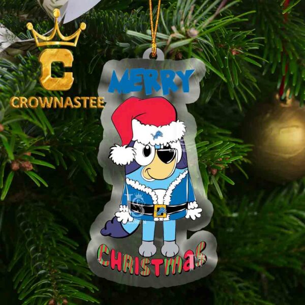 Detroit Lions Bluey Merry Christmas Bluey Santa Claus Acrylic Christmas Tree Decoration Ornament