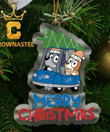 Detroit Lions Bluey Merry Christmas NFL Acrylic Christmas Tree Decoration Ornament