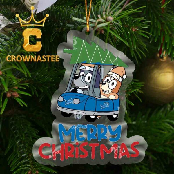 Detroit Lions Bluey Merry Christmas NFL Acrylic Christmas Tree Decoration Ornament