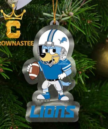 Detroit Lions Bluey Rugby Acrylic NFL Christmas Tree Decoration Ornament