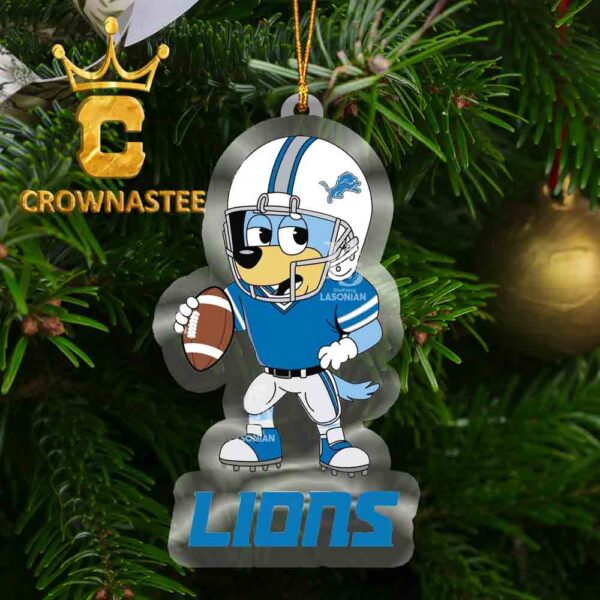 Detroit Lions Bluey Rugby Acrylic NFL Christmas Tree Decoration Ornament